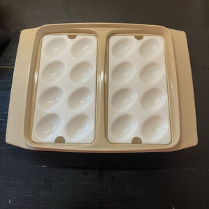 Vintage TUPPERWARE Deviled Egg Keeper Carrier Holder & Lid w/ 2 Trays 723-2
